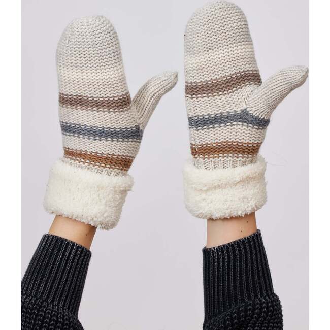 Striped Lined Mitten, Nude - Gloves - 2