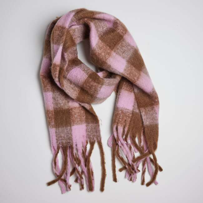 Elle Plaid Scarf, Pink/Tobacco Combo