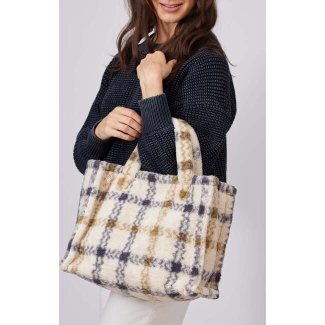 Small Teddy Tote, Neutral Plaid - Bags - 4