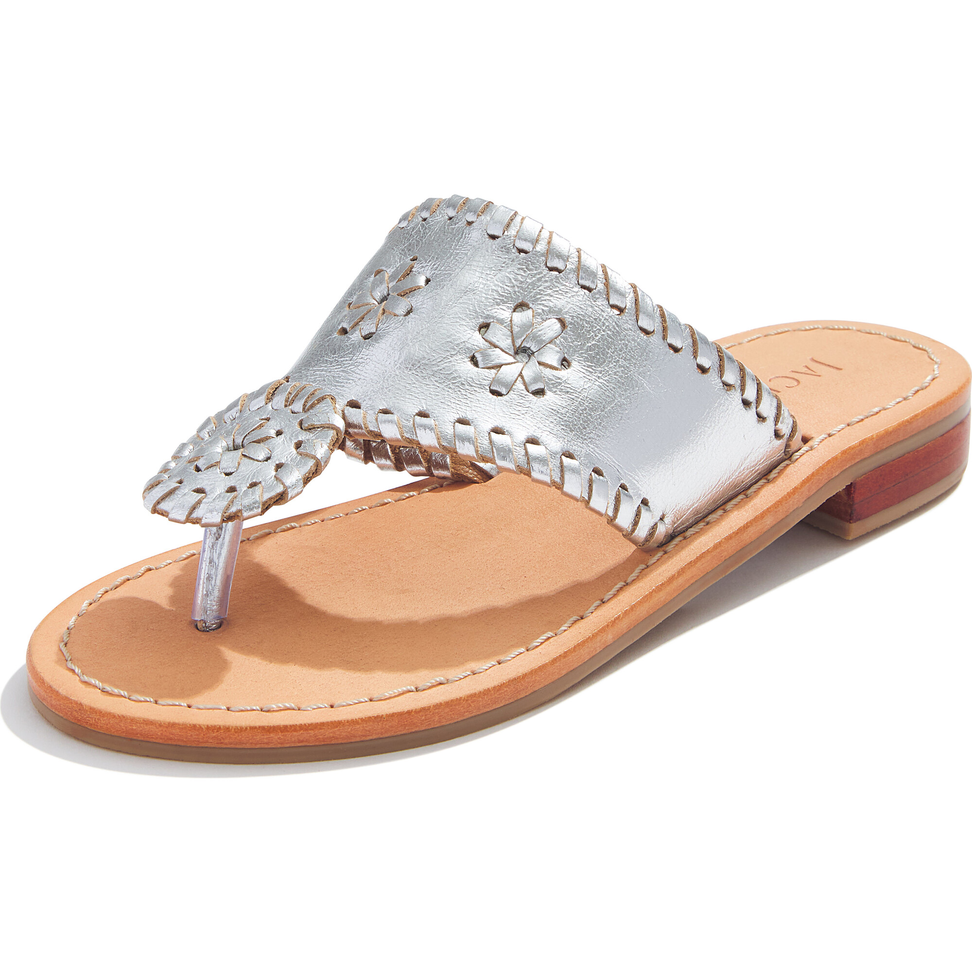 Girls Jacks Flat Sandal, Silver - Sandals - 1