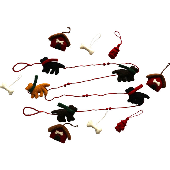 9 Piece Dog Themed Christmas Decoration Set for Table Top Trees In Hand Felted Wool