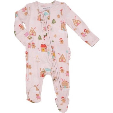 Gingerbread Village Pink 2 Way Ruffle Zipper Footie, Pink