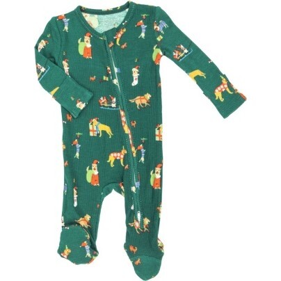 Doggie Christmas 2 Way Zipper Footie, Green