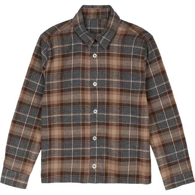 Plaid Long Sleeve Flannel Shirt, Brown