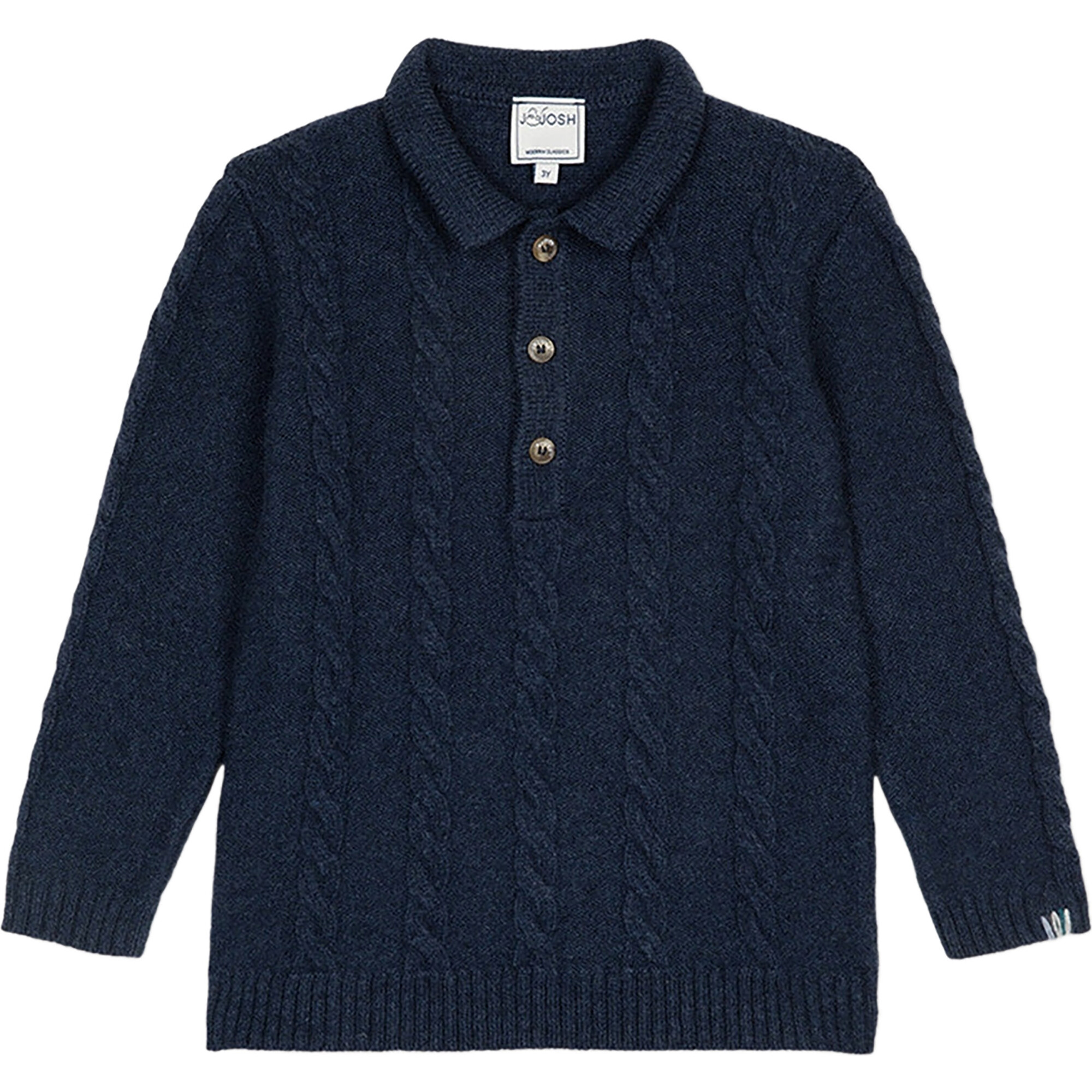 Merino Cashmere Knit Long Sleeve Polo Jumper, Navy - Sweaters - 1