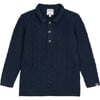 Merino Cashmere Knit Long Sleeve Polo Jumper, Navy - Sweaters - 1 - thumbnail