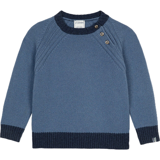 Merino Cashmere Crew Neck Sweater, Blue Denim & Navy
