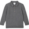 Merino Cashmere Knit Long Sleeve Polo Jumper, Grey - Sweaters - 1 - thumbnail