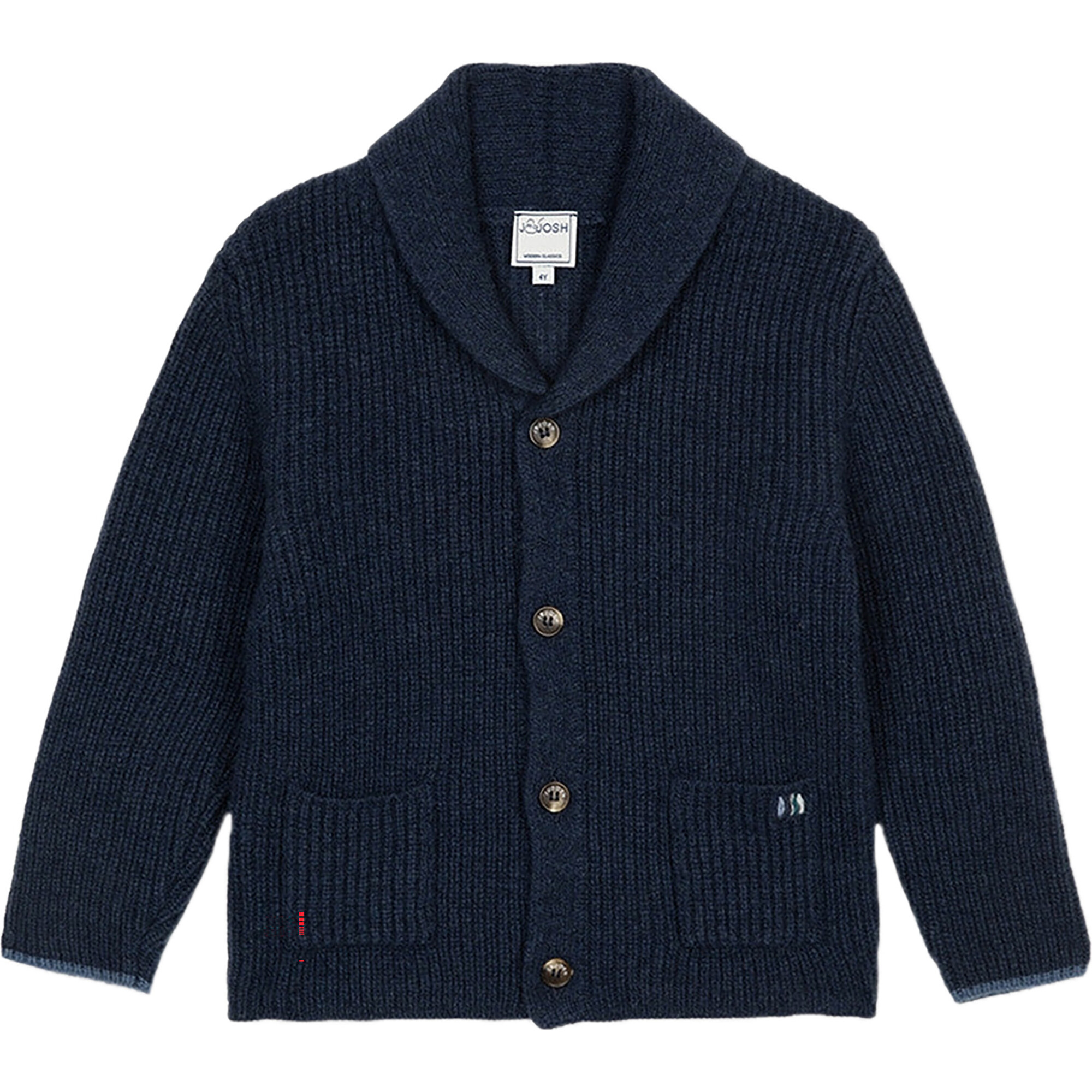 Merino Cashmere Collared Ribbed Cardigan, Navy - Sweaters - 1