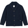 Merino Cashmere Collared Ribbed Cardigan, Navy - Sweaters - 1 - thumbnail