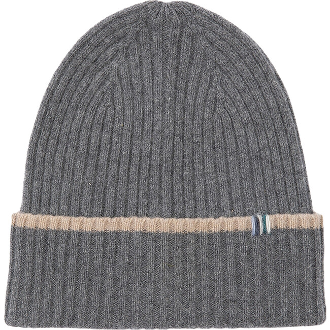 Merino Cashmere Ribbed Rolled-Up Beanie, Grey
