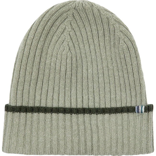 Merino Cashmere Ribbed Rolled-Up Beanie, Green