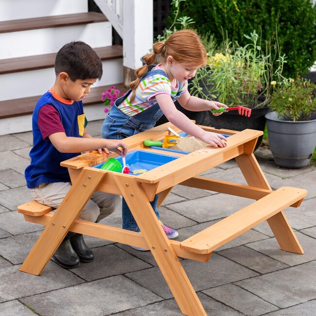 Wooden 2-in-1 Picnic Table Sensory Play Station