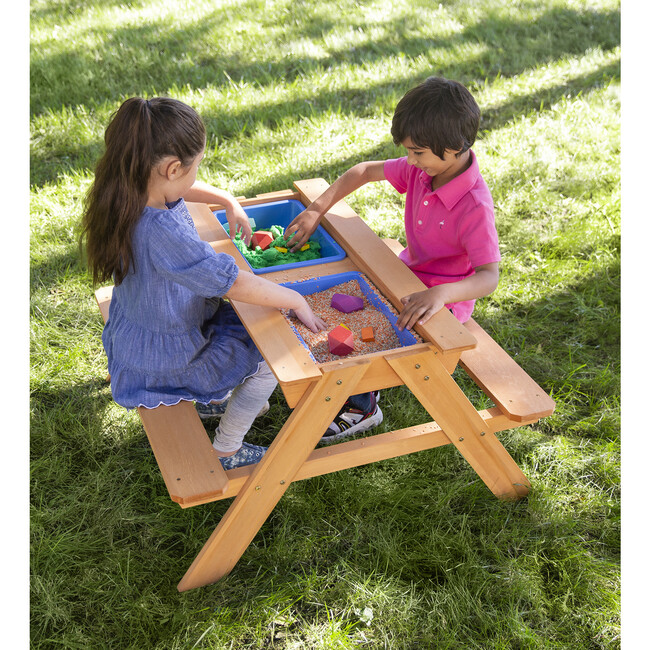 Wooden 2-in-1 Picnic Table Sensory Play Station - Play Food - 2