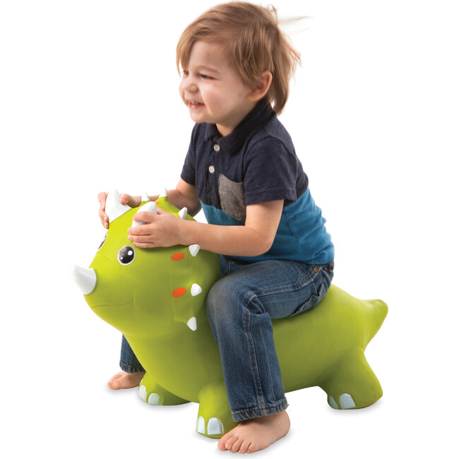 Bouncy Inflatable Animal Jump-Along - Green Triceratops