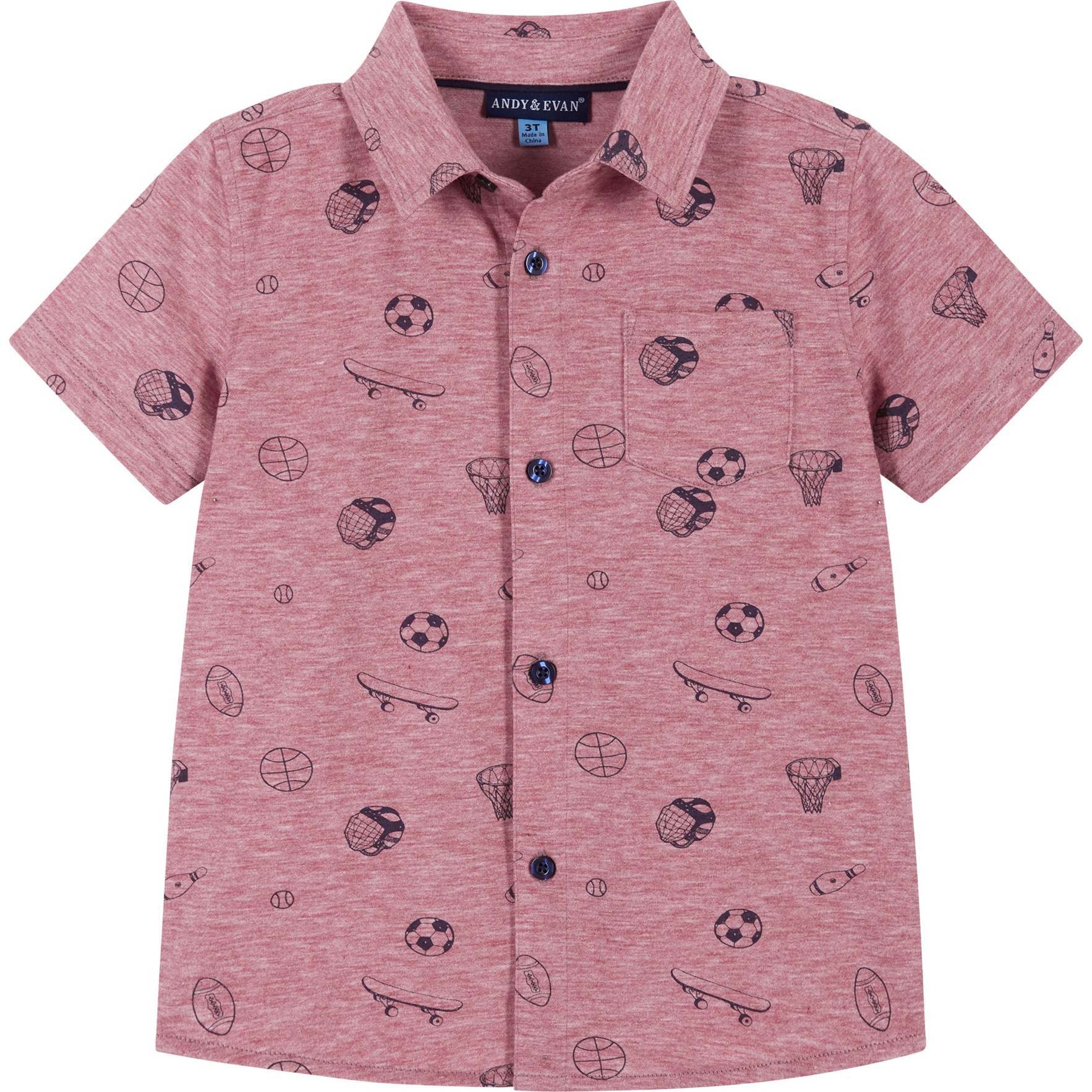 Sports Print Short Sleeve Knit Buttondown shirt - Andy & Evan Tops |  Maisonette