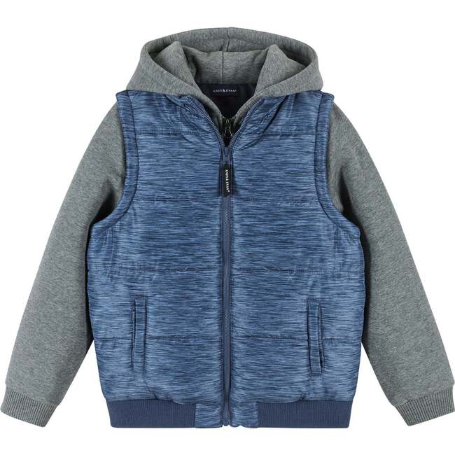 Textured Blue & Grey Hoodie/Vest Combo