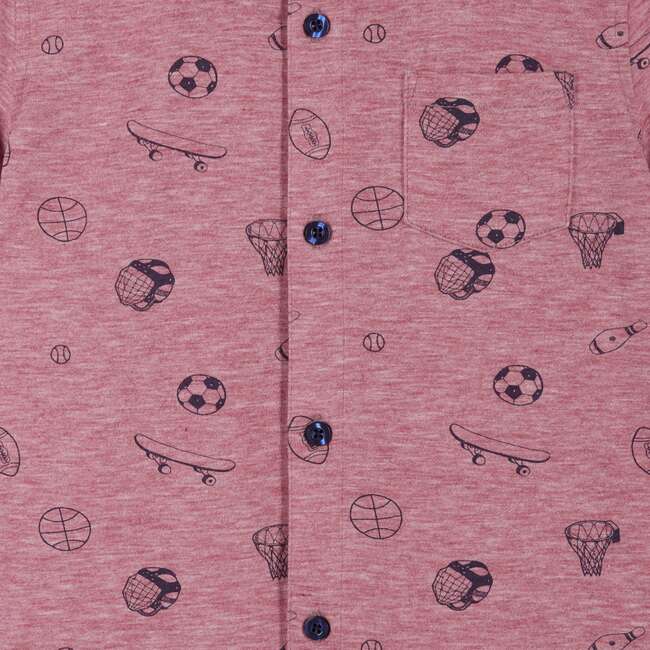 Sports Print Short Sleeve Knit Buttondown shirt - Button Downs - 4