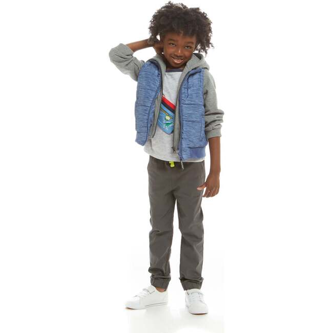Textured Blue & Grey Hoodie/Vest Combo - Jackets - 4