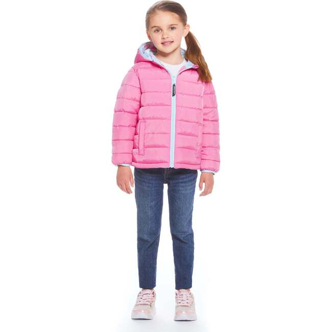 Reversible Hearts Puffer Jacket, Aqua & Pink - Jackets - 2