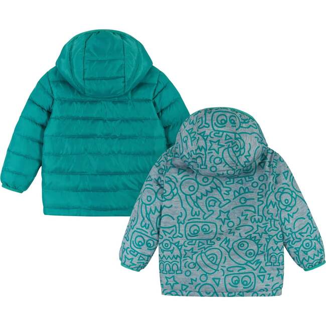 Reversible Aqua Monsters Puffer Jacket - Jackets - 2