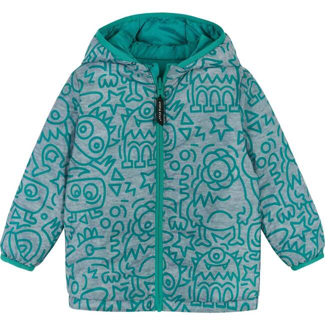 Reversible Aqua Monsters Puffer Jacket - Jackets - 3