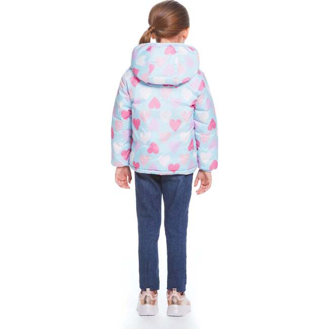 Reversible Hearts Puffer Jacket, Aqua & Pink - Jackets - 5