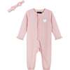 Infant Waffle Heart Romper W/Headband Set - Rompers - 1 - thumbnail