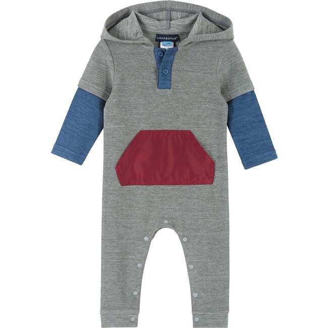 Ultra-Soft Colorblocked Hooded Romper, Grey