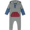 Ultra-Soft Colorblocked Hooded Romper, Grey - Rompers - 1 - thumbnail