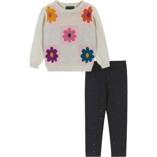 Infant Flower Checkerboard Sweater And Legging Set