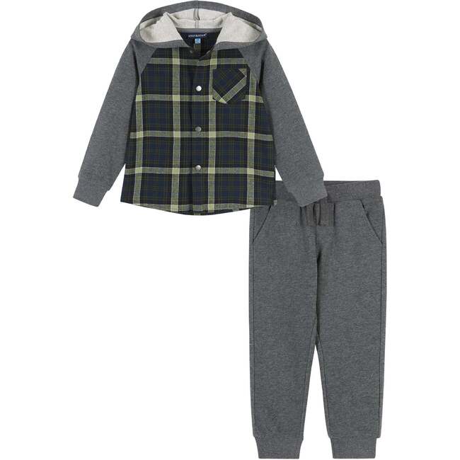 Infant Green Plaid Hooded Flannel Buttondown Set