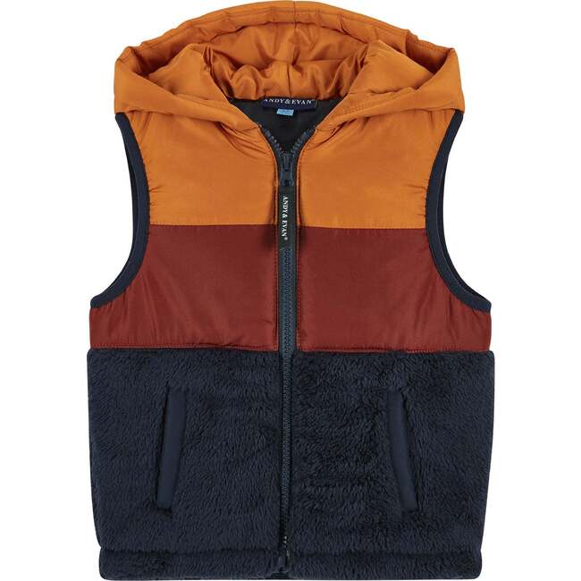Infant Colorblocked Sherpa Puffer Vest, Orange & Navy