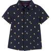 Pizza Print Short Sleeve Knit Buttondown shirt, Navy - Button Downs - 1 - thumbnail
