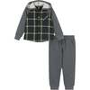 Green Plaid Hooded Flannel Buttondown Set - Mixed Apparel Set - 1 - thumbnail