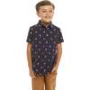 Pizza Print Short Sleeve Knit Buttondown shirt, Navy - Button Downs - 2