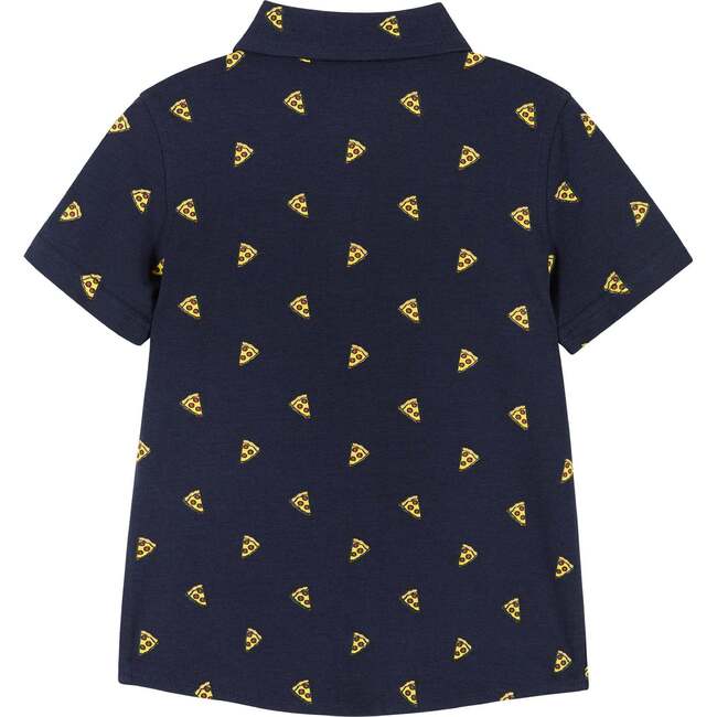 Pizza Print Short Sleeve Knit Buttondown shirt, Navy - Button Downs - 3