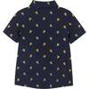Pizza Print Short Sleeve Knit Buttondown shirt, Navy - Button Downs - 3