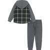 Green Plaid Hooded Flannel Buttondown Set - Mixed Apparel Set - 4