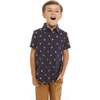 Pizza Print Short Sleeve Knit Buttondown shirt, Navy - Button Downs - 5