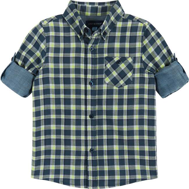 Navy & Lime Plaid Two-Faced Buttondown shirt