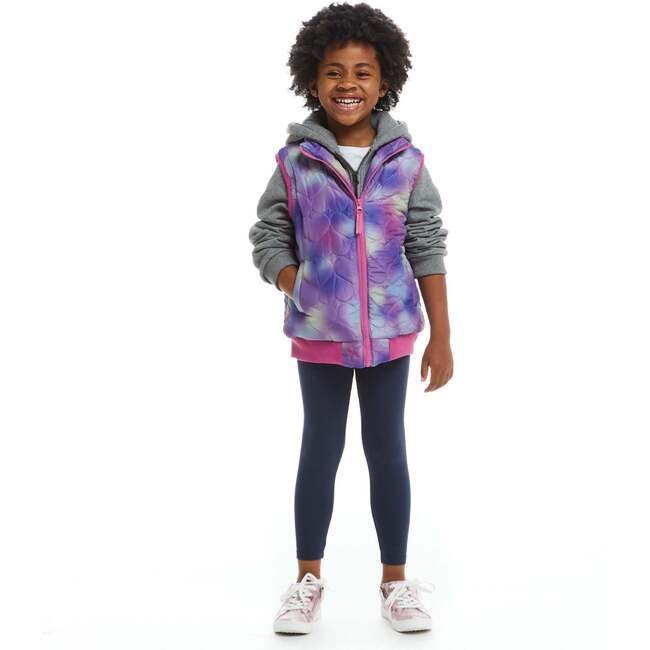 Girls Two-Fer Heart Quilted Vest Jacket, Purple & Grey - Vests - 2