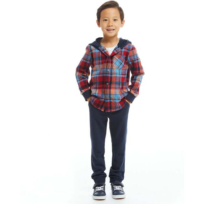 Navy & Red Plaid Hooded Flannel Buttondown Set - Mixed Apparel Set - 2
