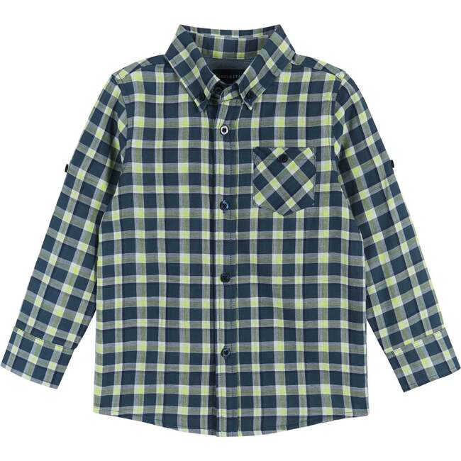 Navy & Lime Plaid Two-Faced Buttondown shirt - Button Downs - 3