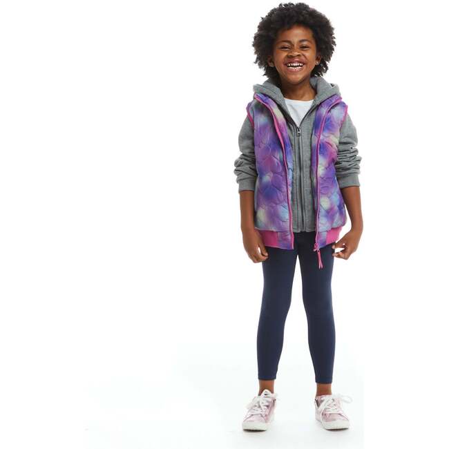 Girls Two-Fer Heart Quilted Vest Jacket, Purple & Grey - Vests - 3