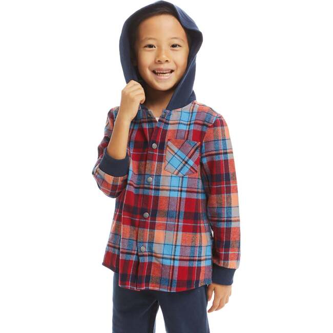 Navy & Red Plaid Hooded Flannel Buttondown Set - Mixed Apparel Set - 3
