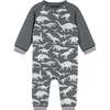 Distressed Dino Crewneck Romper, Grey - Rompers - 1 - thumbnail