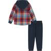 Navy & Red Plaid Hooded Flannel Buttondown Set - Mixed Apparel Set - 4