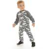 Distressed Dino Crewneck Romper, Grey - Rompers - 2