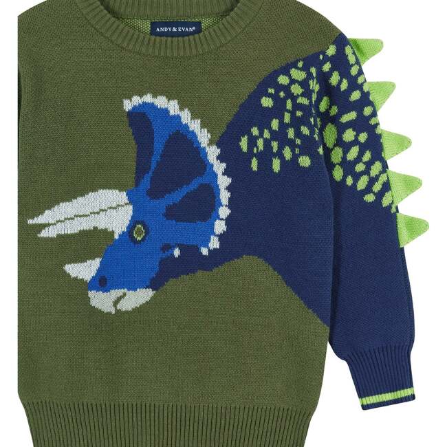 Olive Triceratops Intarsia Sweater - Sweaters - 4